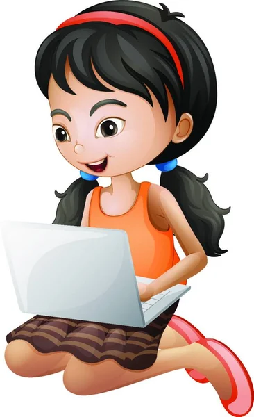 ノート パソコンを持つ少女 — ストックベクタ