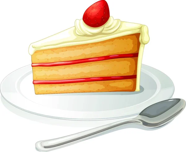 Tranche Gâteau Avec Glaçage Blanc Dans Une Assiette Illustration Vectorielle — Image vectorielle