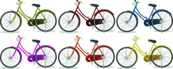 Sechs Bunte Fahrräder Vektorillustration Einfaches Design — Stockvektor