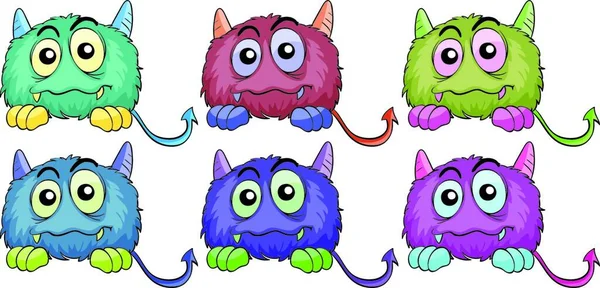 Six Different Monsters Vector Illustration Simple Design — Stock Vector