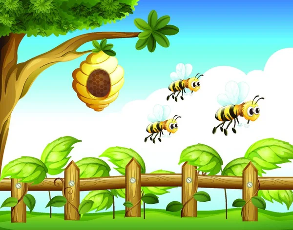 Die Drei Bienen Vektorillustration Einfaches Design — Stockvektor