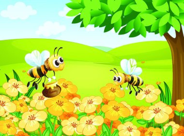 Yiyecek arayan arılar, vektör çizimi basit tasarım