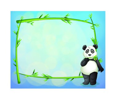 Çerçevelenmiş bambu ağacının yanında panda, vektör çizimi basit tasarım