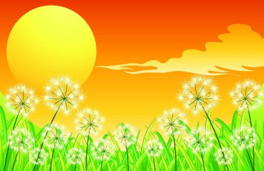 Parlak günbatımı manzarası, vektör illüstrasyonu basit tasarım