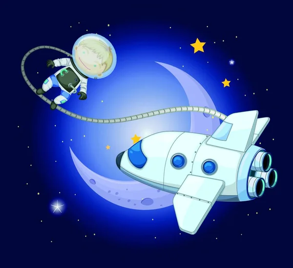 月の近くの若い探検家ベクトルイラストシンプルなデザイン — ストックベクタ