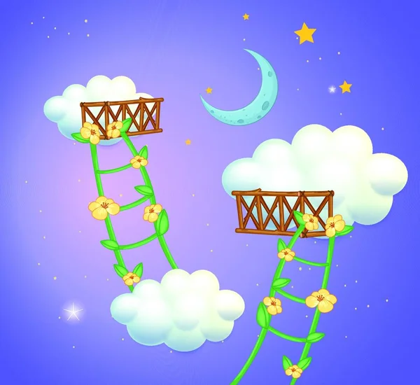 Two Plant Ladders Going Sky Vector Illustration Simple Design — Stock Vector
