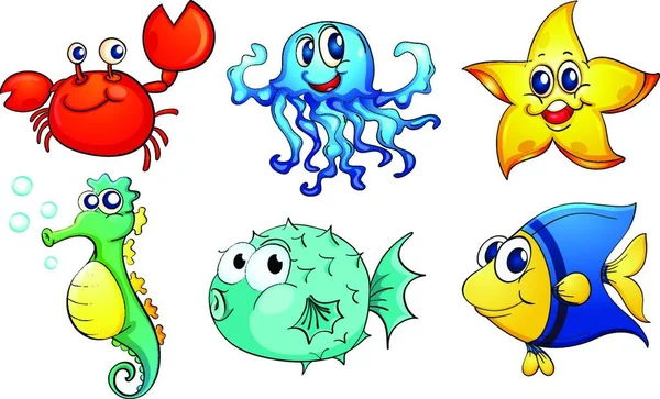 Farklı Deniz Canlıları Vektör Çizimi Basit Tasarım — Stok Vektör