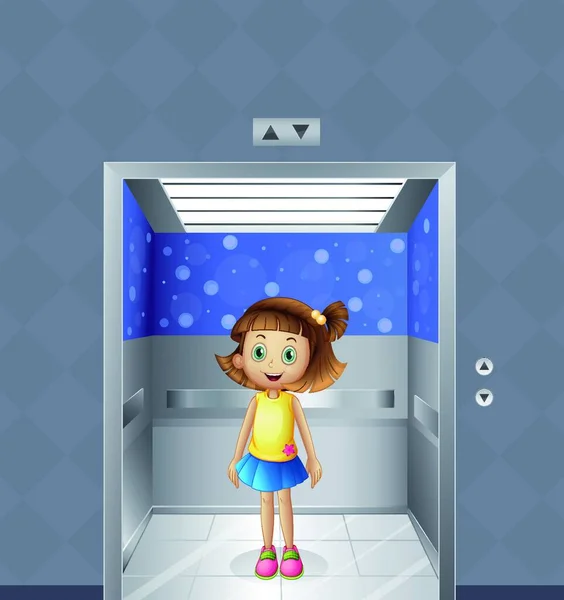 Jolie Jeune Fille Intérieur Ascenseur Illustration Vectorielle Conception Simple — Image vectorielle