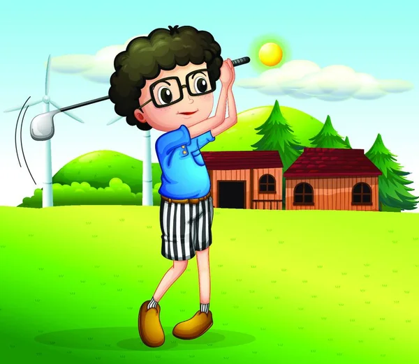 Little Boy Playing Golf Vector Illustration Simple Design — Stock Vector