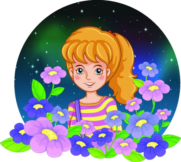 Hezká Dívka Květiny Vektorové Ilustrace Jednoduchý Design — Stockový vektor