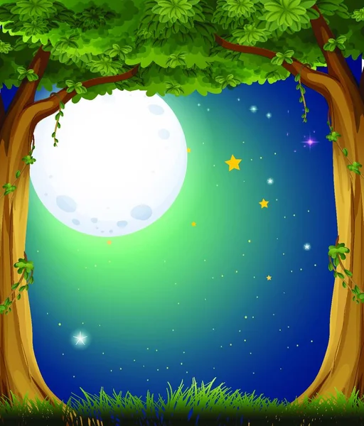 森と明るい月ベクトルイラストシンプルなデザイン — ストックベクタ