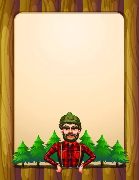 stock vector A lumberjack standing in front of the pine trees