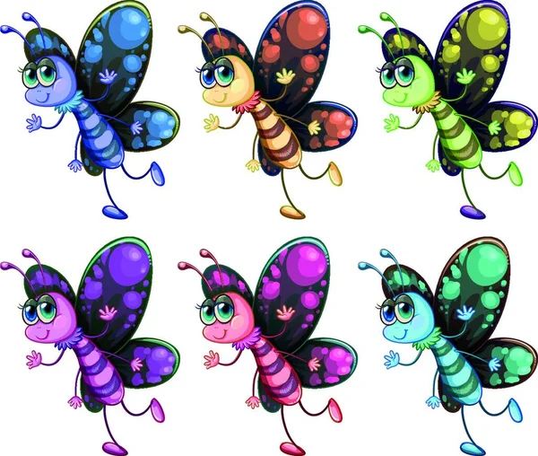Seis Mariposas Colores Ilustración Vectorial Diseño Simple — Vector de stock