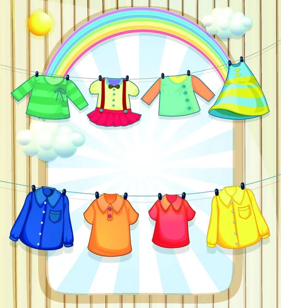 Vêtements Lavés Suspendus Sous Chaleur Soleil — Image vectorielle