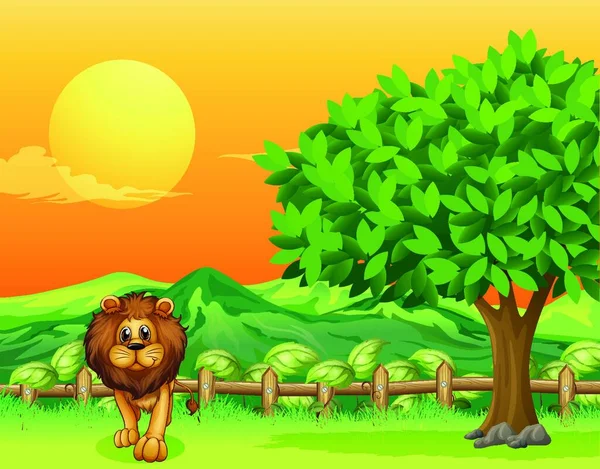 Lion Sur Terrain Illustration Vectorielle Design Simple — Image vectorielle