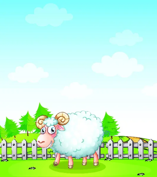 Πρόβατα Μέσα Στο Φράχτη Διανυσματική Απεικόνιση Απλό Σχέδιο — Διανυσματικό Αρχείο