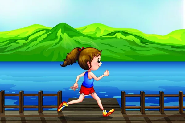 Κορίτσι Που Τρέχει Στο Λιμάνι Διανυσματική Απεικόνιση Απλό Σχέδιο — Διανυσματικό Αρχείο
