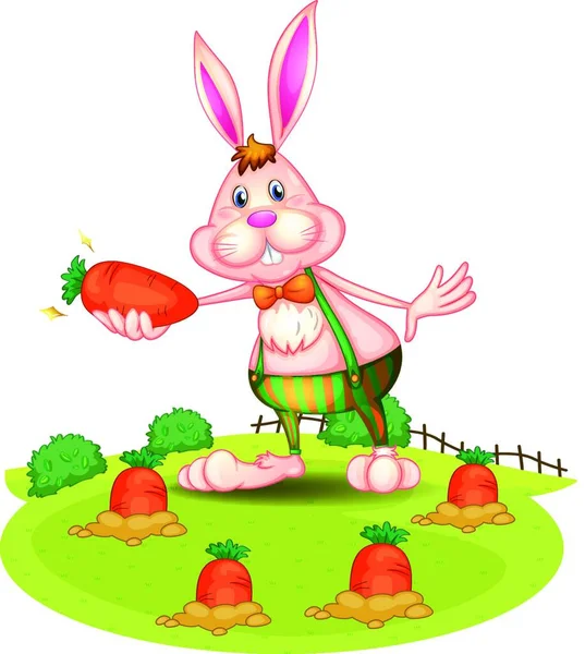 Кролик Ферме Морковью Векторная Иллюстрация Простая Конструкция — стоковый вектор