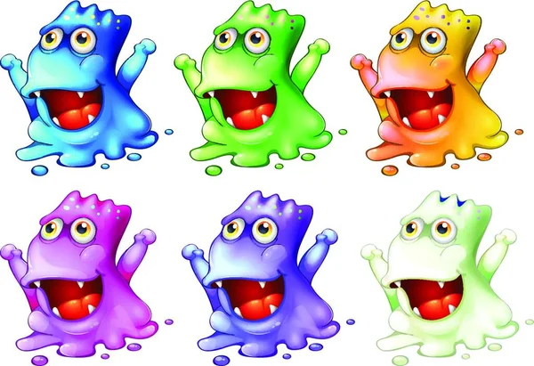 Six Colorful Monsters Vector Illustration Simple Design — Stock Vector