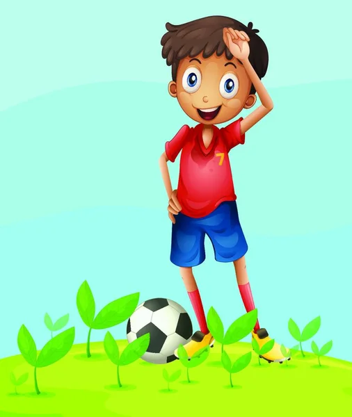Junge Spielt Fußball Vektor Illustration Einfaches Design — Stockvektor