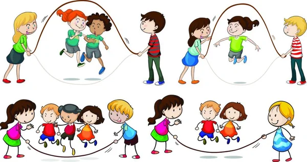 Bambini Che Giocano Saltare Corda Disegno Semplice Illustrazione Vettoriale — Vettoriale Stock