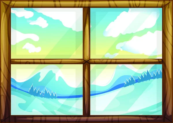 窓から見た冬の風景ベクトルイラストシンプルなデザイン — ストックベクタ