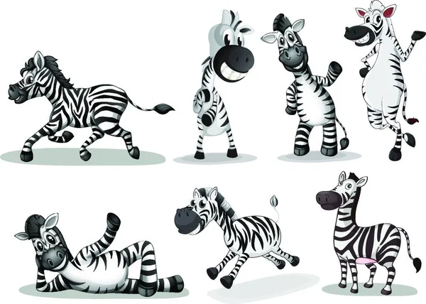 Verspielte Zebras Vektorillustration Einfaches Design — Stockvektor