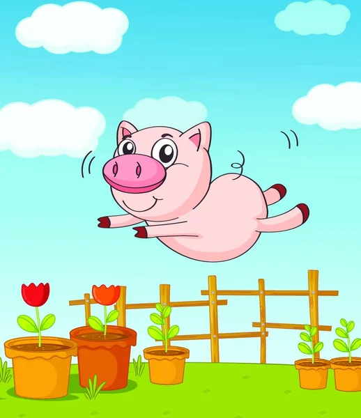 Flying Pig Vector Illustration Simple Design — Stock Vector