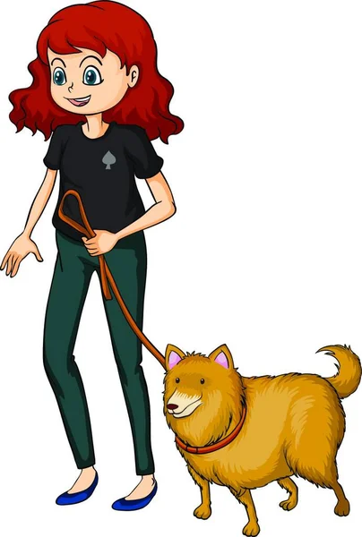 Glimlachend Meisje Een Hond Vector Illustratie Eenvoudig Ontwerp — Stockvector
