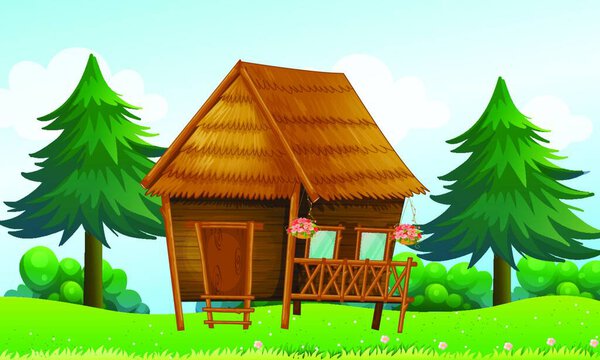 A native house at the hill, vector illustration simple design
