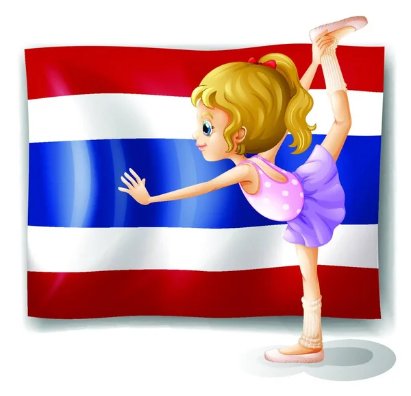 Baletní Tanečnice Před Vlajkou Thajska Vektorová Ilustrace Jednoduchá Konstrukce — Stockový vektor