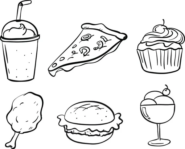 Doodle Dessins Des Différents Aliments Illustration Vectorielle Conception Simple — Image vectorielle