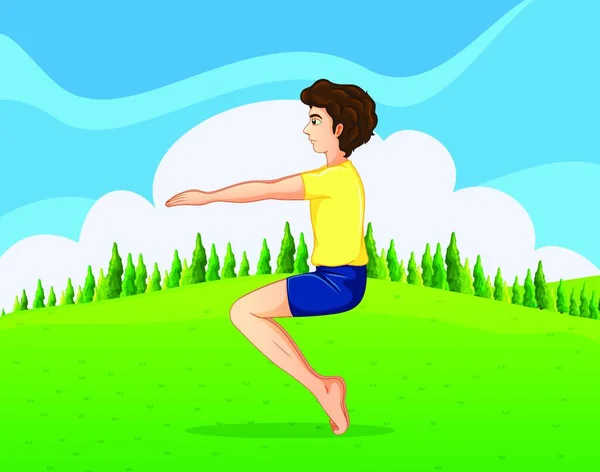 Homme Faisant Yoga Sommet Colline Illustration Vectorielle Conception Simple — Image vectorielle
