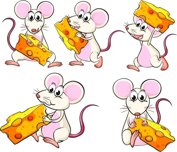 Ομάδα Ποντικών Που Μεταφέρουν Φέτες Τυριού Διανυσματική Απεικόνιση Απλό Σχέδιο — Διανυσματικό Αρχείο