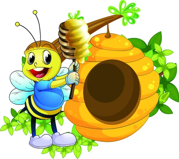 ミツバチがミツバチの巣の近くでミツバチと遊んでいます — ストックベクタ