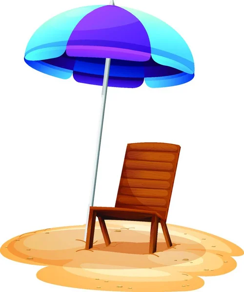 Guarda Chuva Praia Listra Uma Cadeira Madeira Ilustração Vetorial Design —  Vetores de Stock