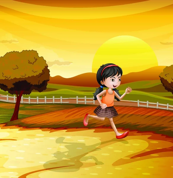 Κορίτσι Που Τρέχει Κατά Μήκος Του Πεδίου Διανυσματική Απεικόνιση Απλό — Διανυσματικό Αρχείο
