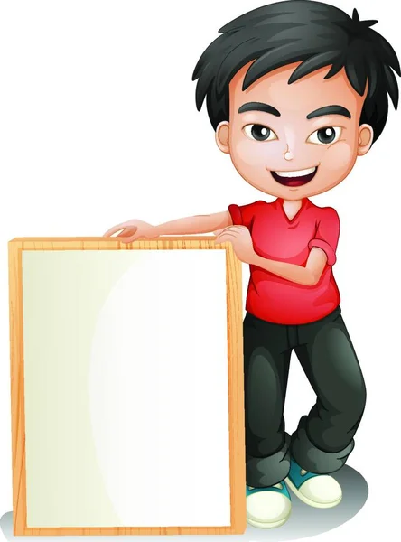 Boy Holding Empty Framed Board Vector Illustration Simple Design — Stock Vector