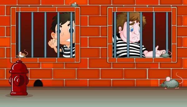 Dwóch Chłopców Wewnątrz Więzienia — Wektor stockowy
