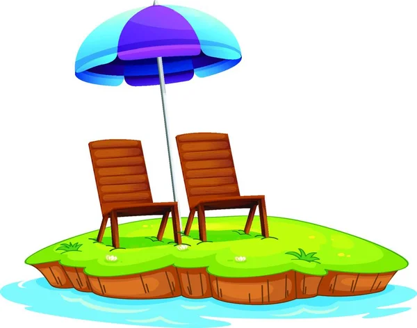 島の2つの木製の椅子 ベクトルイラストシンプルなデザイン — ストックベクタ