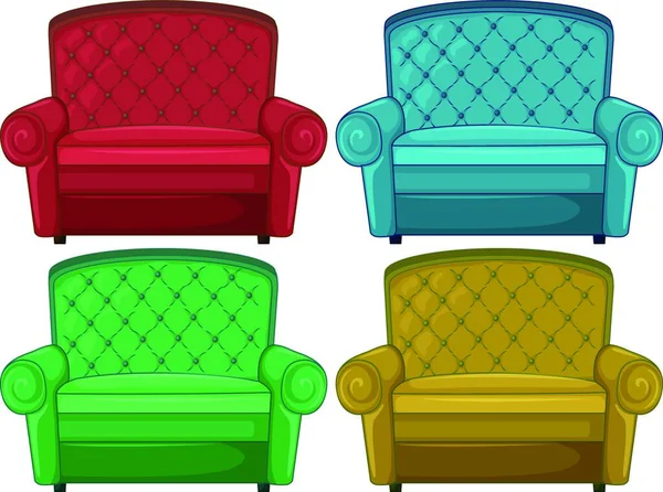 Quatro Sofás Coloridos Ilustração Vetorial Design Simples —  Vetores de Stock