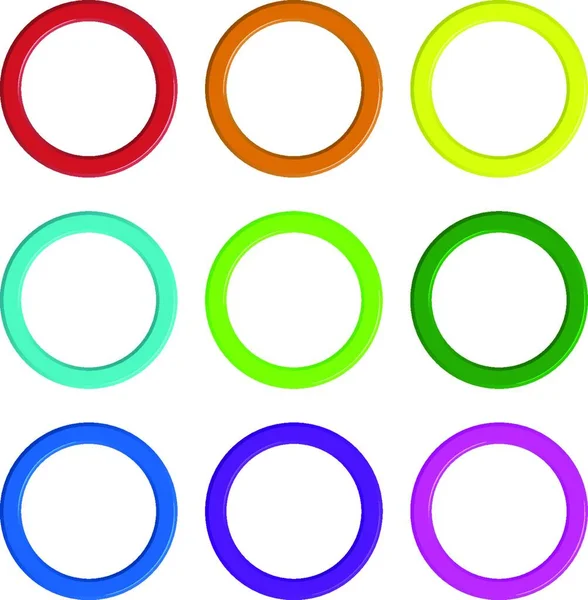 Devět Barevných Kroužků Vektorová Ilustrace Jednoduchý Design — Stockový vektor
