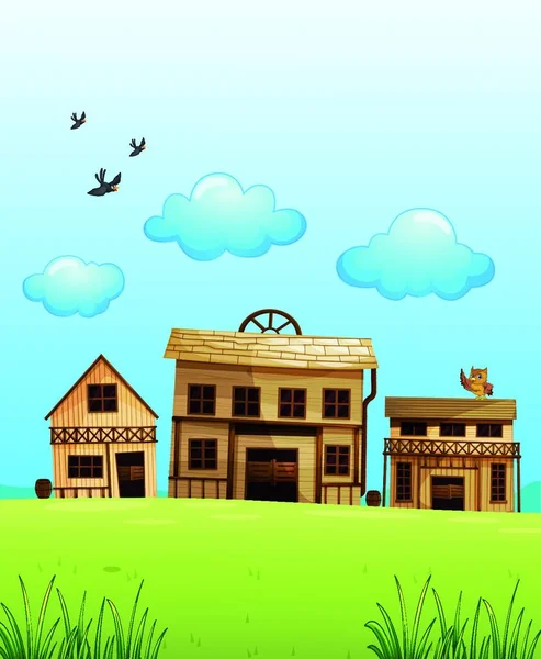 Huizen Blauwe Lucht Achtergrond Vector Illustratie Eenvoudig Ontwerp — Stockvector