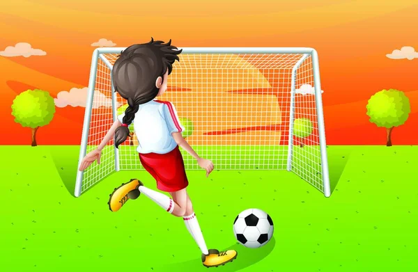 Junge Dame Spielt Fußball Vektor Illustration Einfaches Design — Stockvektor
