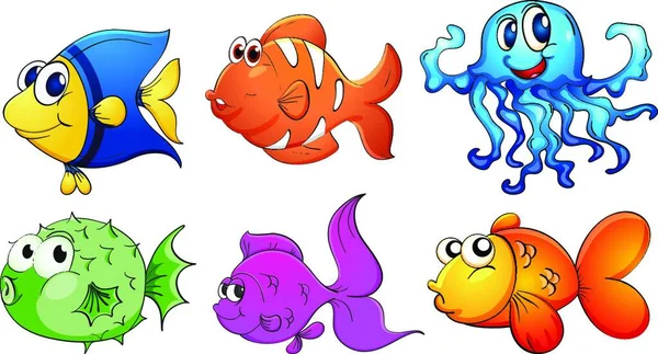 Cinco Tipos Diferentes Criaturas Marinas — Archivo Imágenes Vectoriales