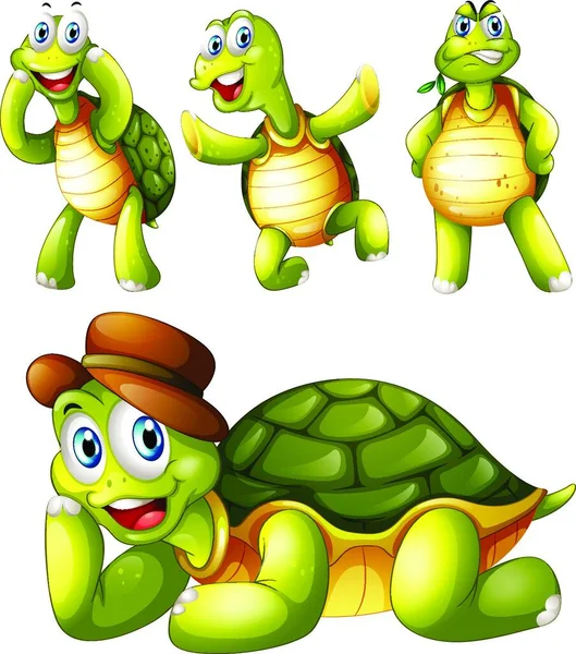 四只玩世不恭的乌龟 矢量图解简单设计 — 图库矢量图片