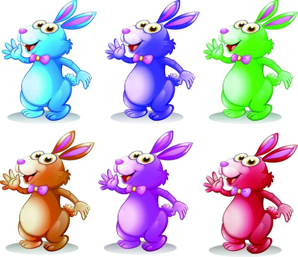 六只五彩斑斓的兔子 矢量图解简单设计 — 图库矢量图片