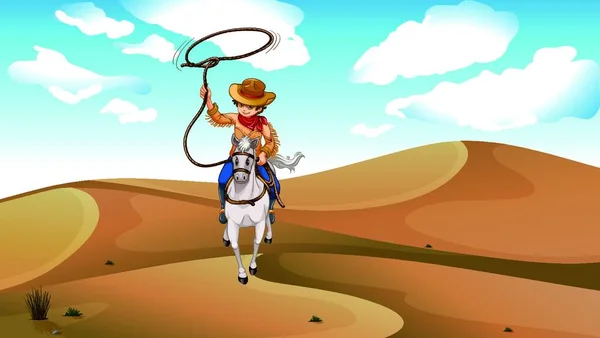 牛仔骑着马在沙漠中 矢量图解简单的设计 — 图库矢量图片