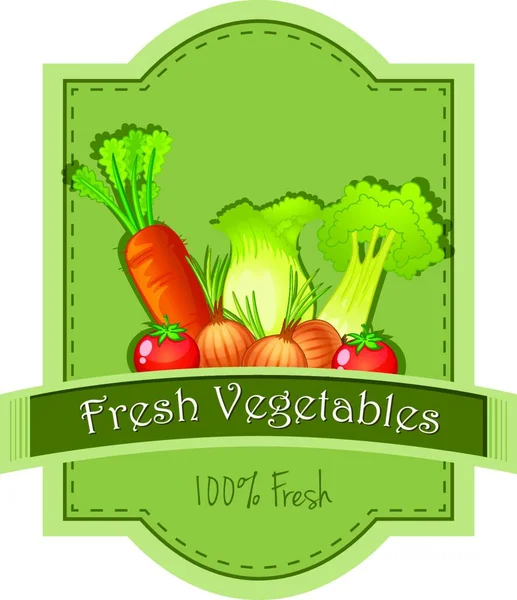Färska Grönsaker Etikett Vektor Illustration — Stock vektor