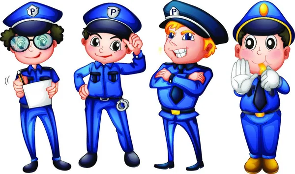 4人の警官ベクトルイラストシンプルなデザイン — ストックベクタ